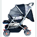 FIRSTCRAWL BABY STROLLER WITH MOSQUITO NET & REVERSIBLE HANDLE - GRAY BUNNY