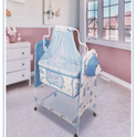 Teddy Print Cradle With Mosquito Net BLUE