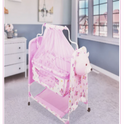 Teddy Print Cradle With Mosquito Net PINK