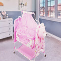 Teddy Print Cradle With Mosquito Net PINK