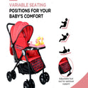 Multi-Adjustment Ultra Baby Stroller Pram & Buggy, Pushchair Reversible Handle with Anti-Shock Rubber Wheels (Red)